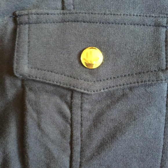 JM Collection Navy and White Accent Zip Jacket Size Gold Tone Zippers & Snaps L - Picture 7 of 10